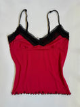 Load image into Gallery viewer, 00's Red mesh cami w lace trim • Size L
