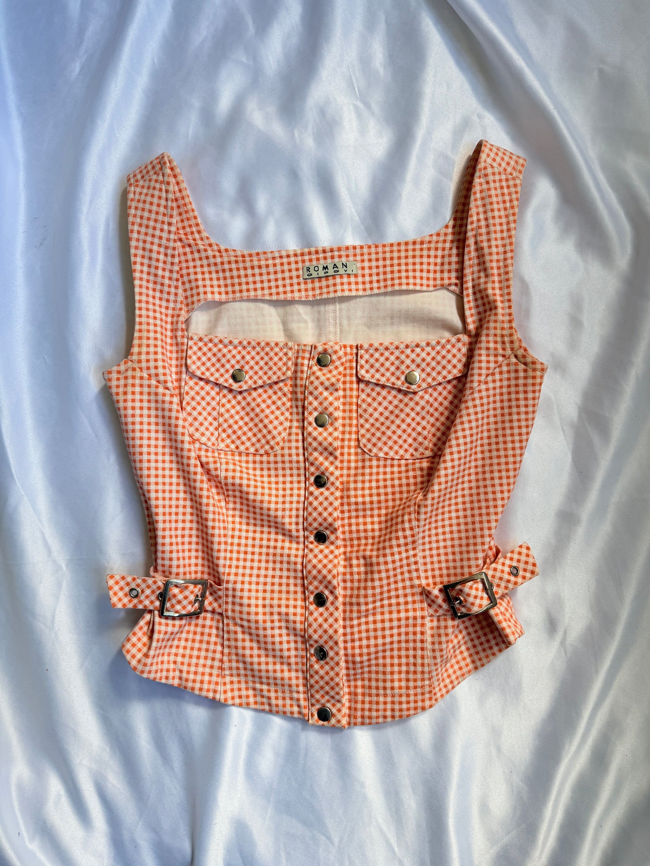 00's Roman gingham corset style top • Size S