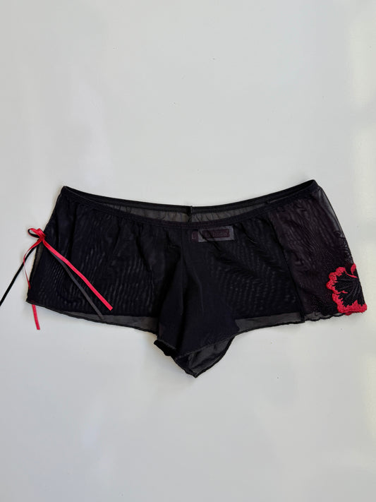 00's Festi boy shorts #2 Black embroidered w ribbo• Size • XS