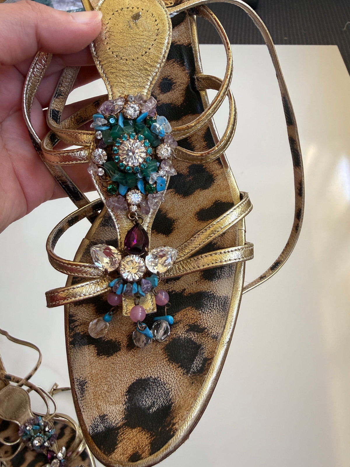 *RARE* 00s Archival Roberto Cavalli bejewelled leather strappy heels • Size Eu 39-40