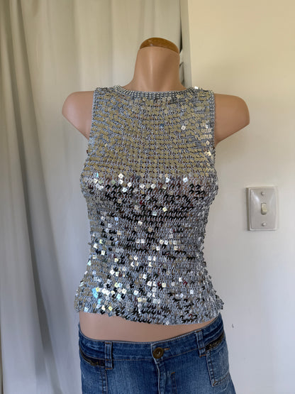 00's Silver crocheted sequin tank • Size S