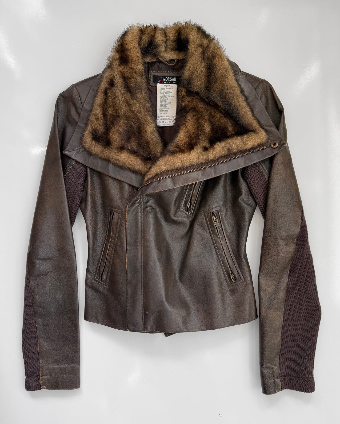 00's Genuine leather Morgan De Toi jacket w faux fur • Size S