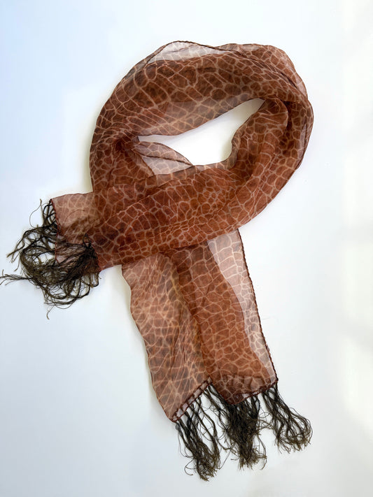 00's Sheer animal print scarf w tassels