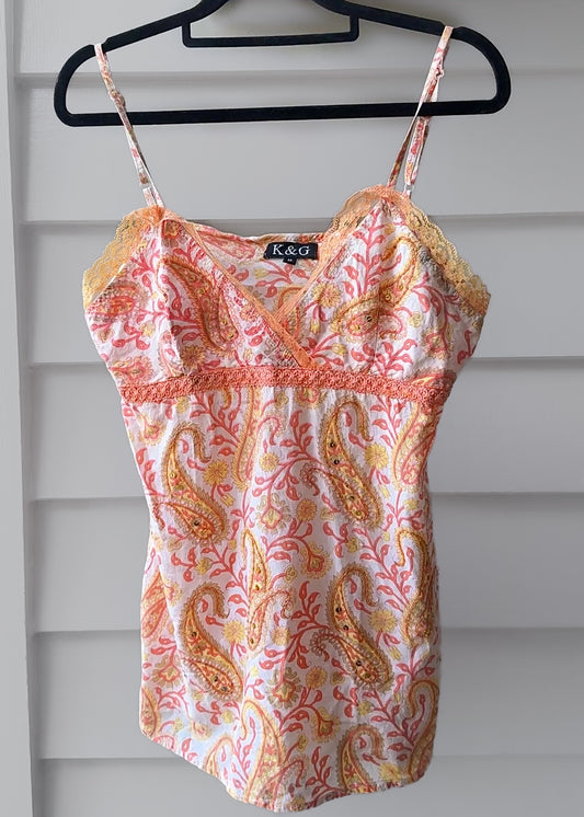 00's Paisley beaded sequin cotton cami • Size 10