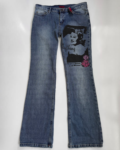 Deadstock 00's graphic print flared jeans • Size 12