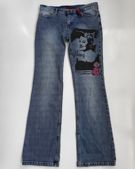 Deadstock 00's graphic print flared jeans • Size 12