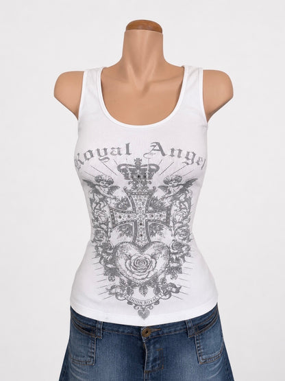 00's Ribbed sequin graphic print tank • Size M