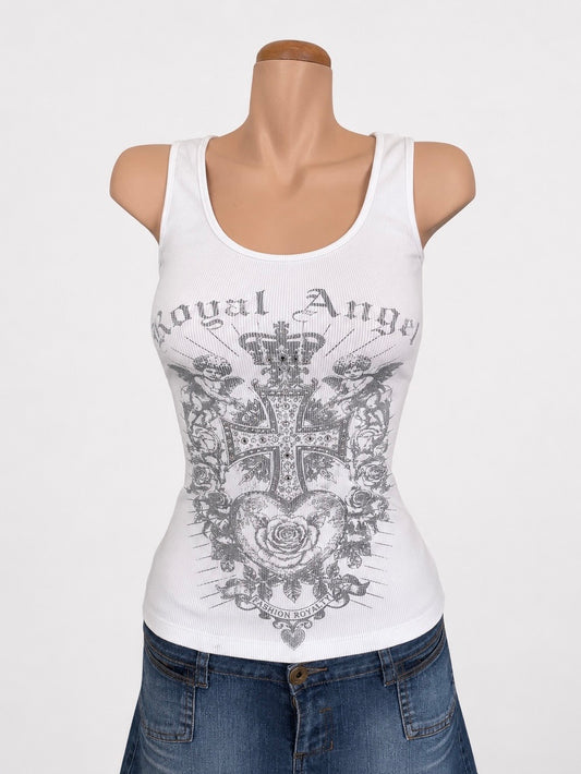 00's Ribbed sequin graphic print tank • Size M
