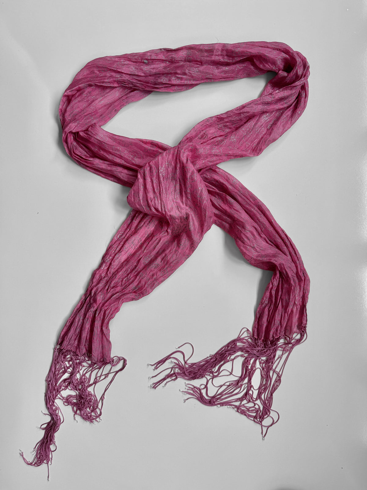 00s Pink pattern scarf w beaded tassels