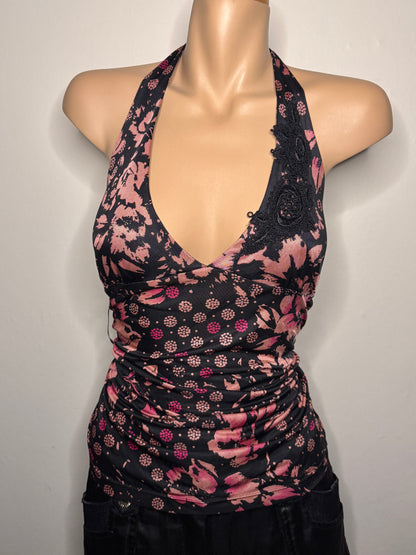 00's Mango pattern embroidered halter • Size L