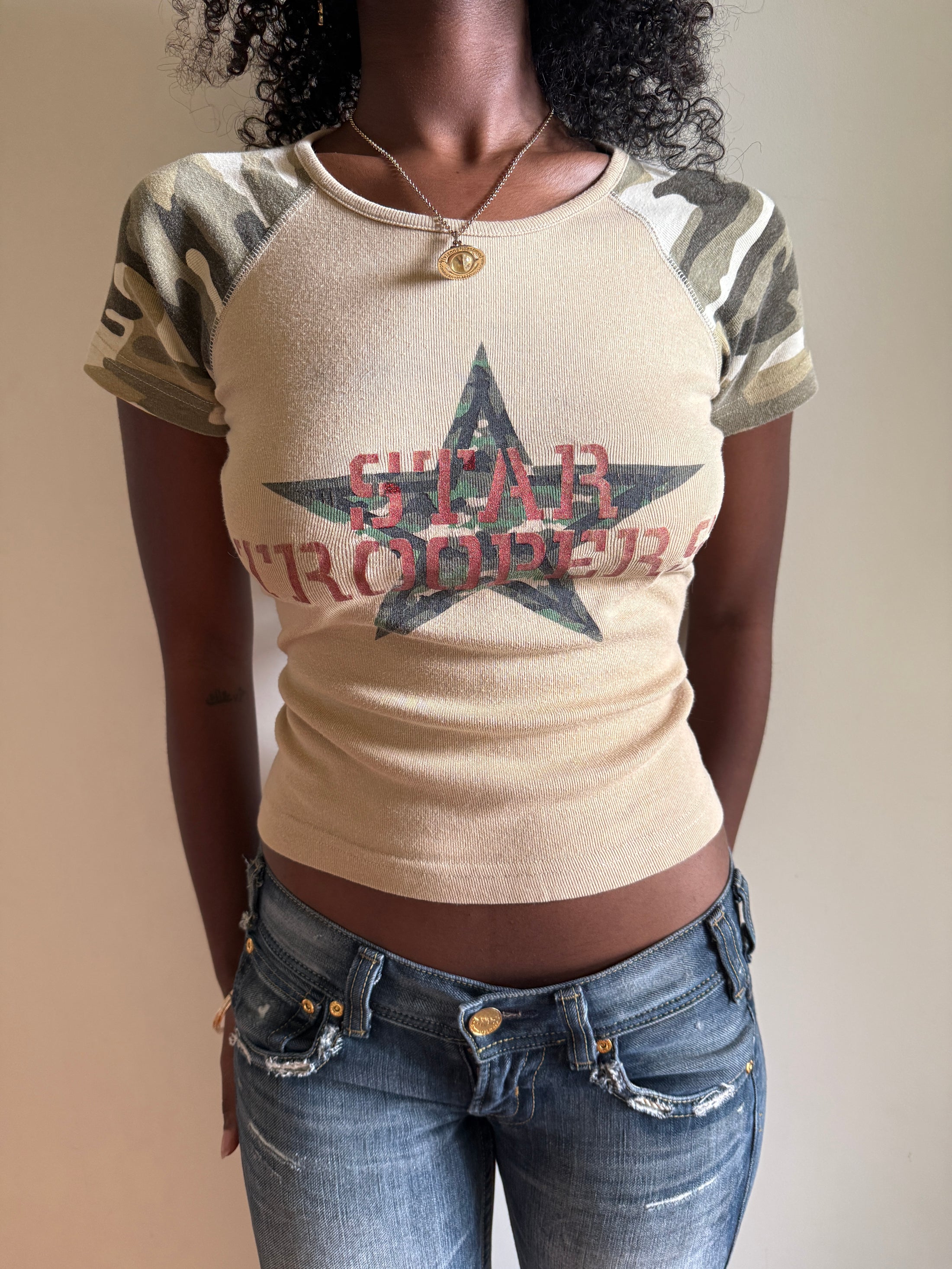 00's Military print cotton baby tee • Size S