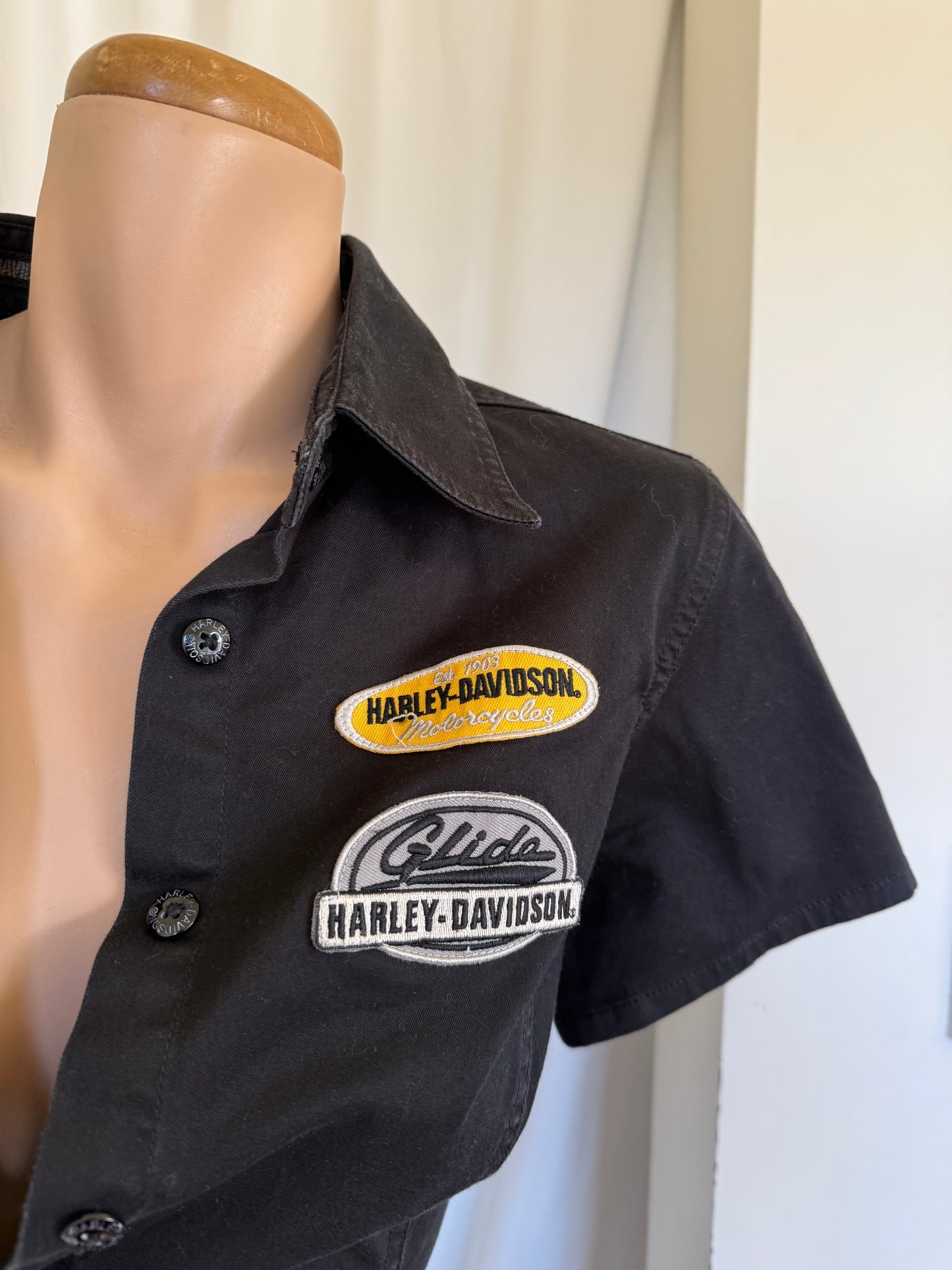 00's Harley Davidson button up w patches • Size S