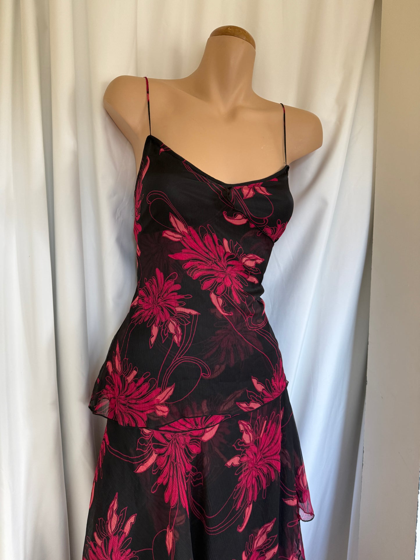 00's Rockmans tiered sheer ruffle midi • Size 14/16