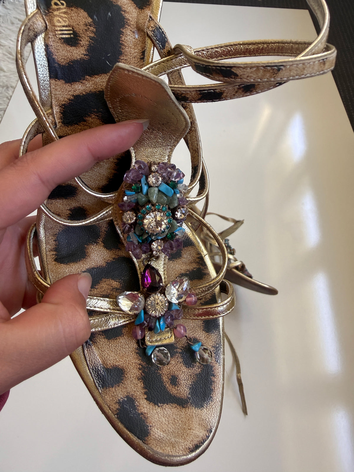 *RARE* 00s Archival Roberto Cavalli bejewelled leather strappy heels • Size Eu 39-40