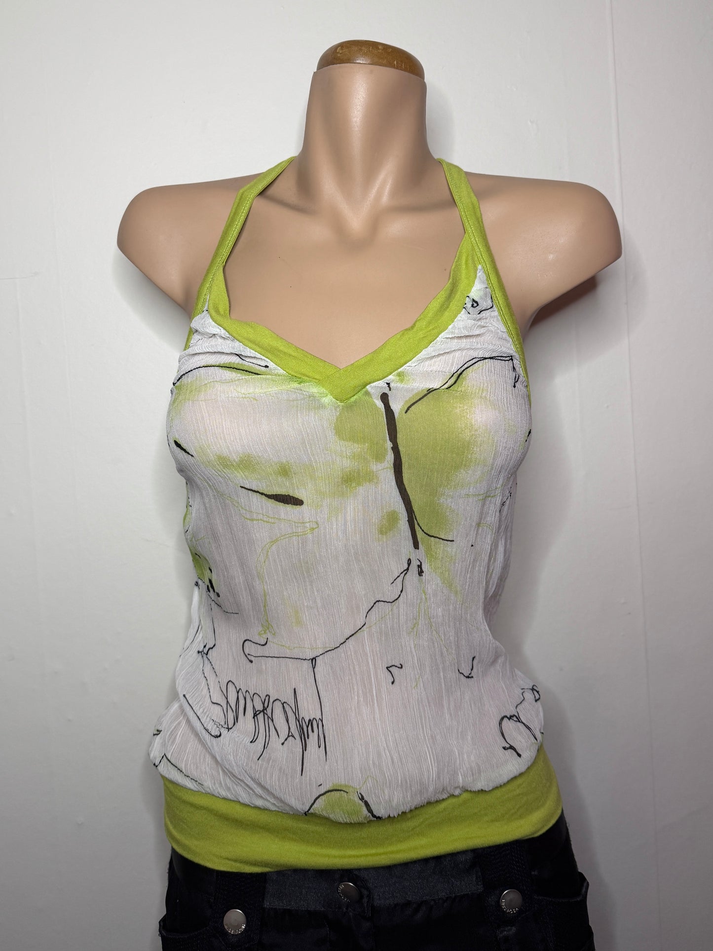 00's Sheer art print halter • Size XS/S