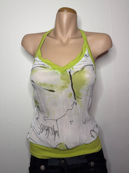 00's Sheer art print halter • Size XS/S