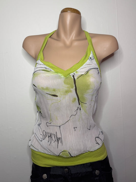 00's Sheer art print halter • Size XS/S