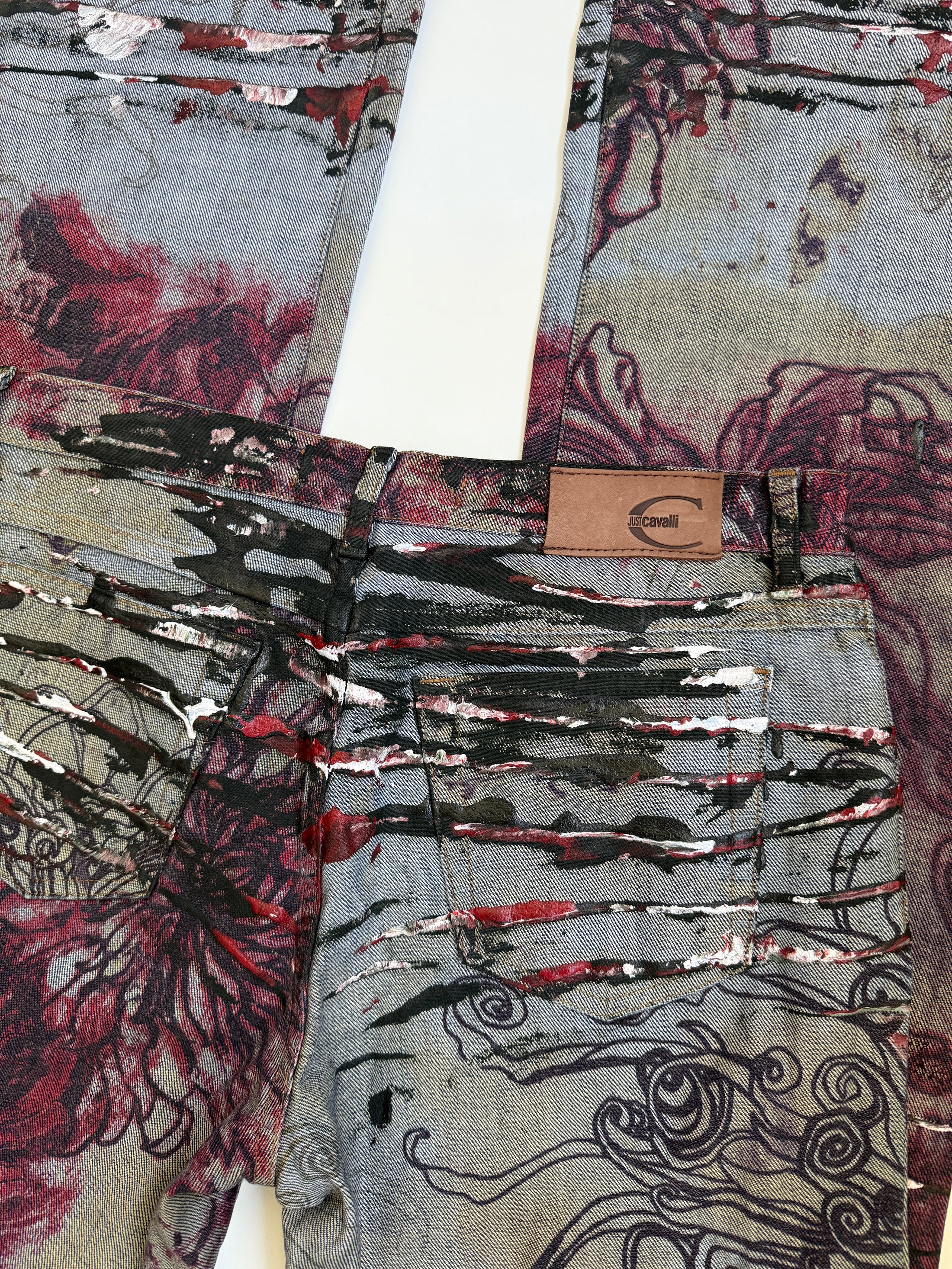 RARE 00's Cavalli pattern/hand painted jeans• Size 10
