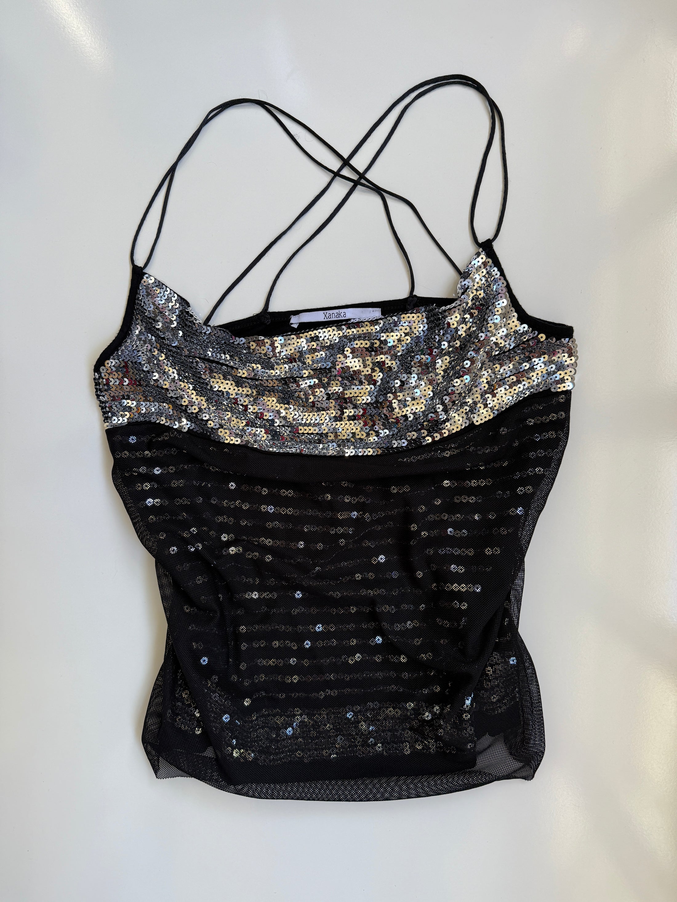 00's Xanaka mesh sequin cross back cami • Size M