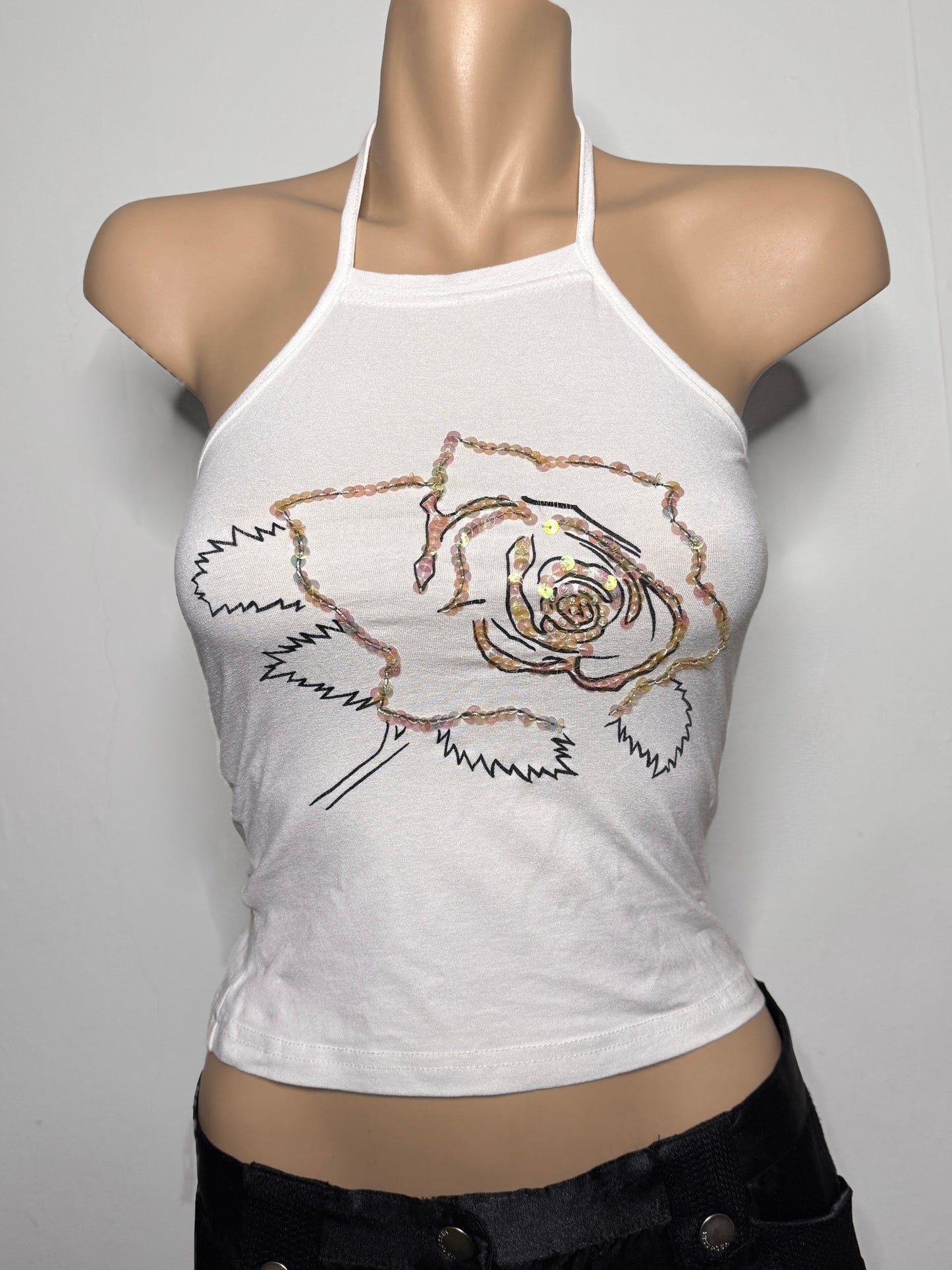 00's Rose cotton sequin halter