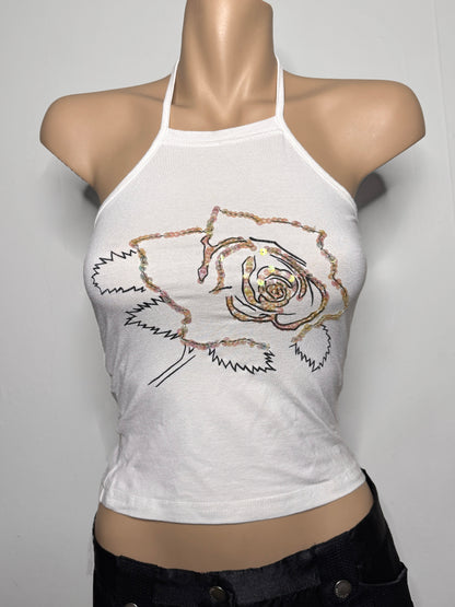 00's Rose cotton sequin halter