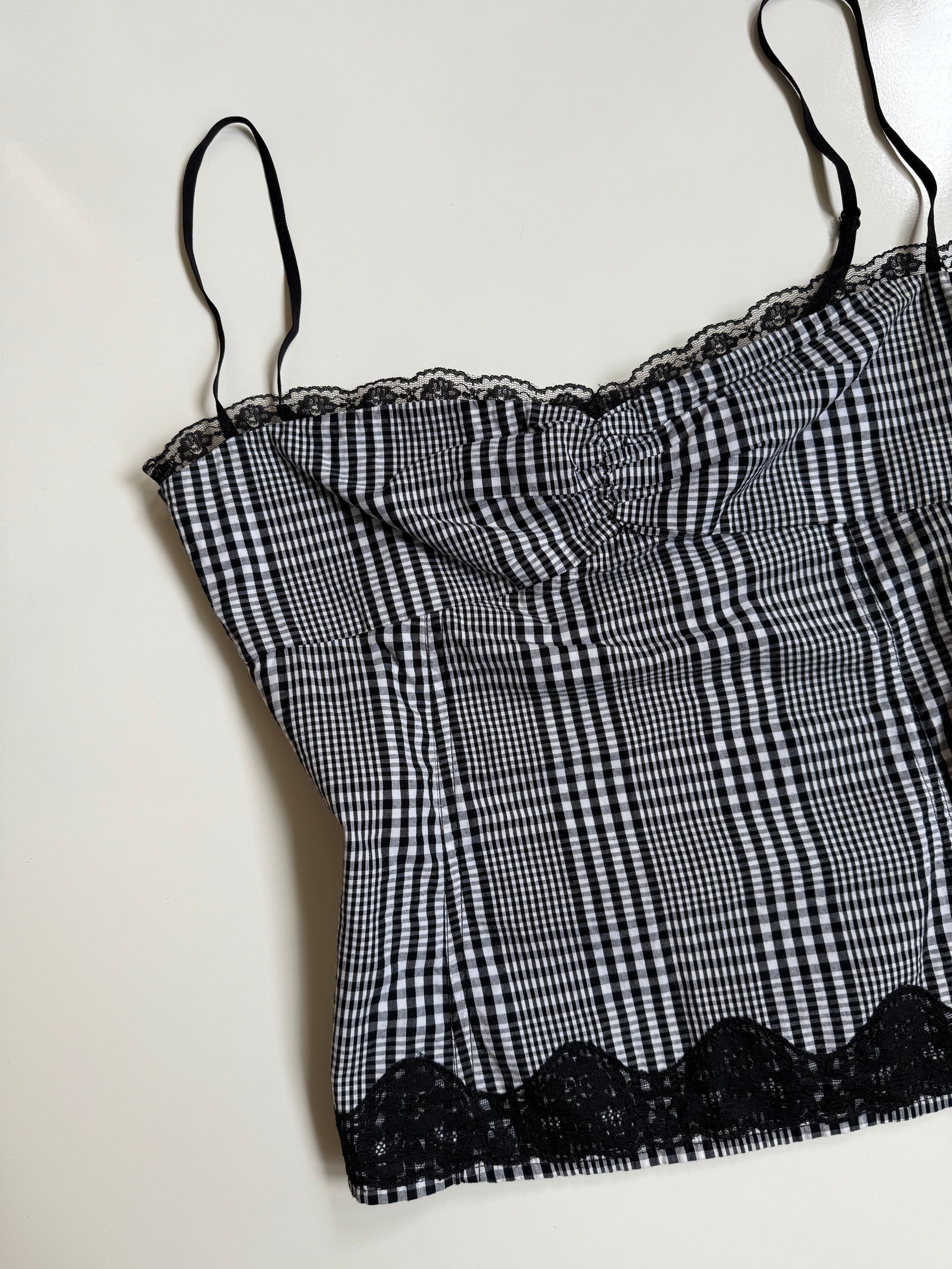 00's Mango cotton plaid cami w lace trim • Size S