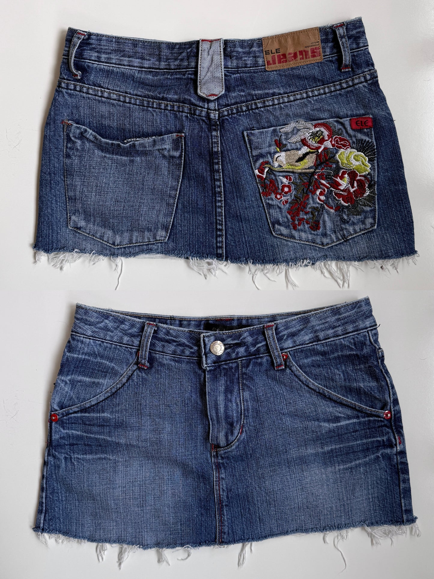 00's El jeans embroidered denim mini • Size 6