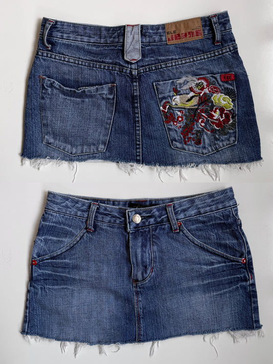 00's El jeans embroidered denim mini • Size 6