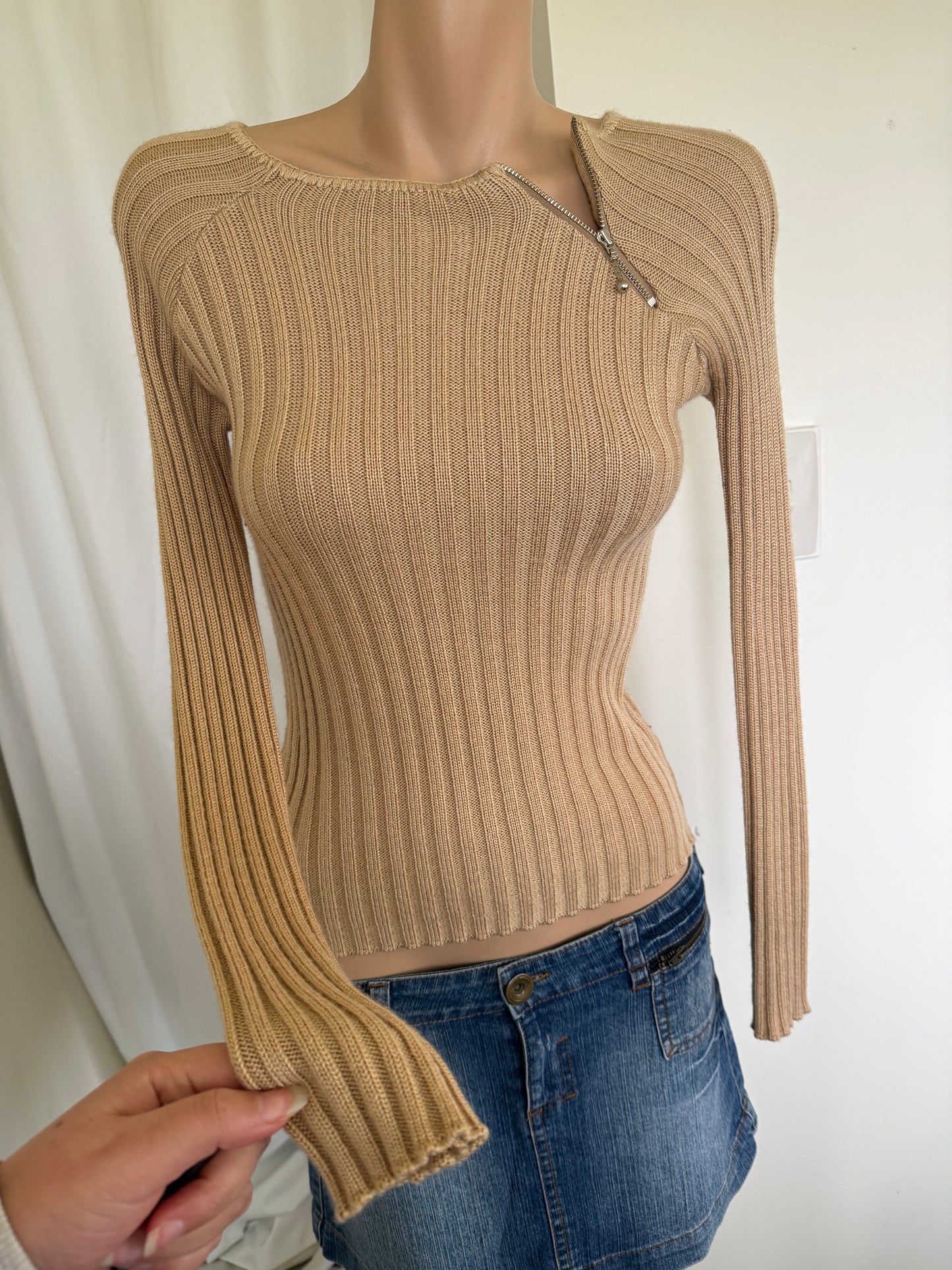 NZ 00's Wool blend ribbed knit w zipper • Size S