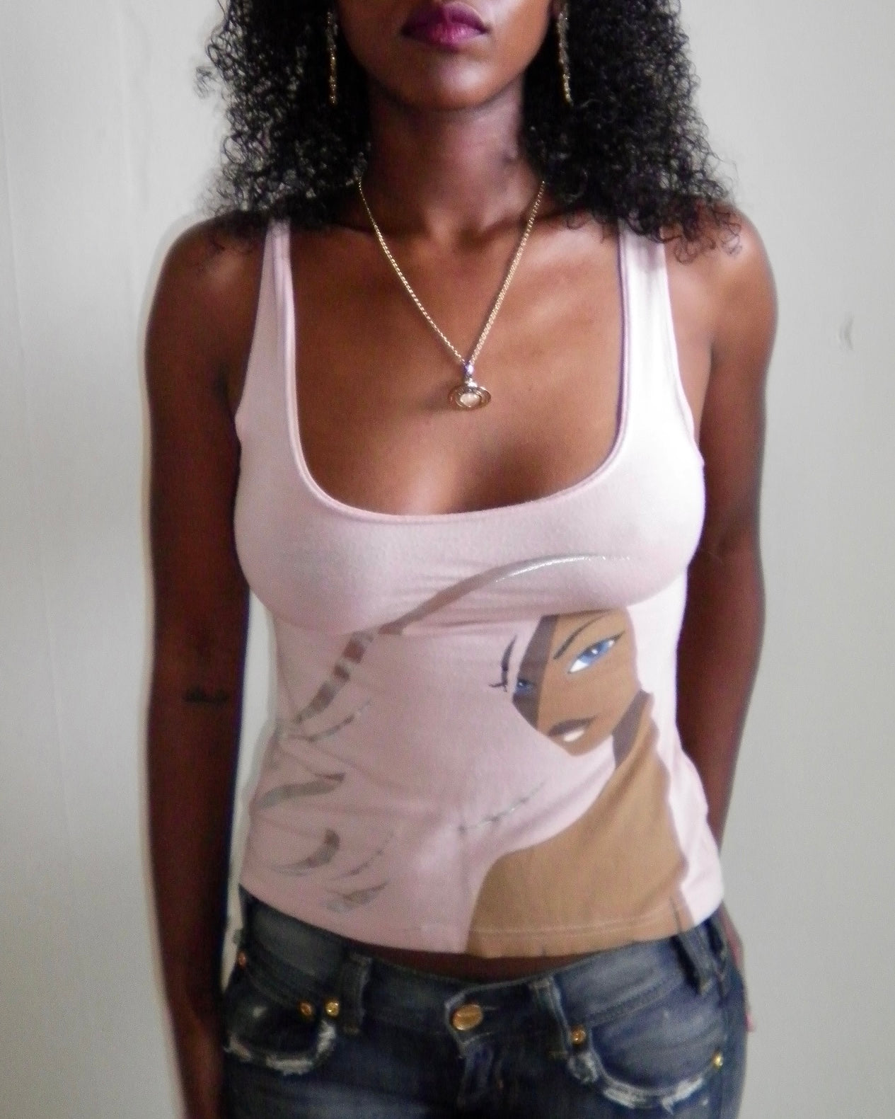 00's Print tank w lace up back detail • Size M