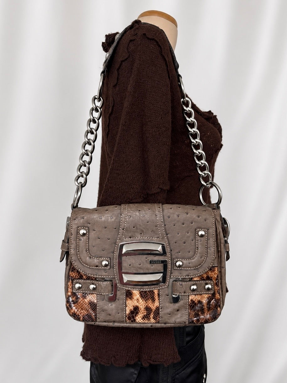 00's Guess faux ostrich leather chain bag
