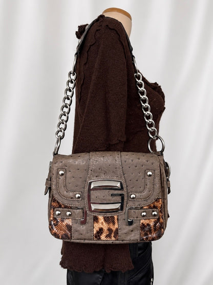 00's Guess faux ostrich leather chain bag