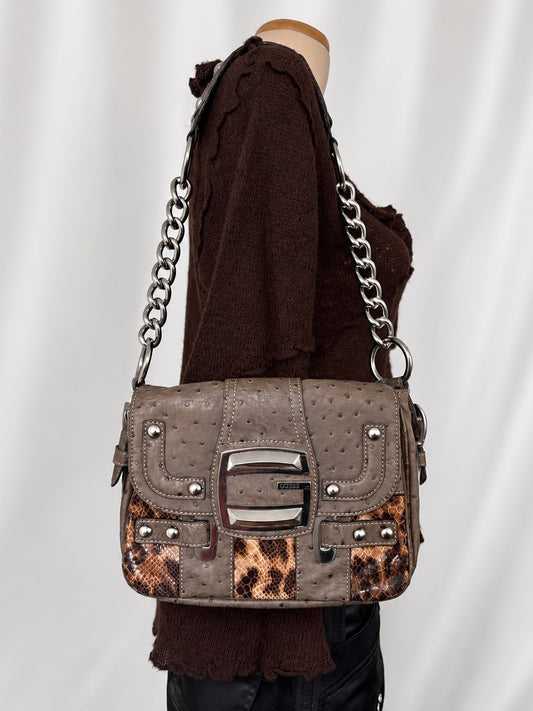 00's Guess faux ostrich leather chain bag