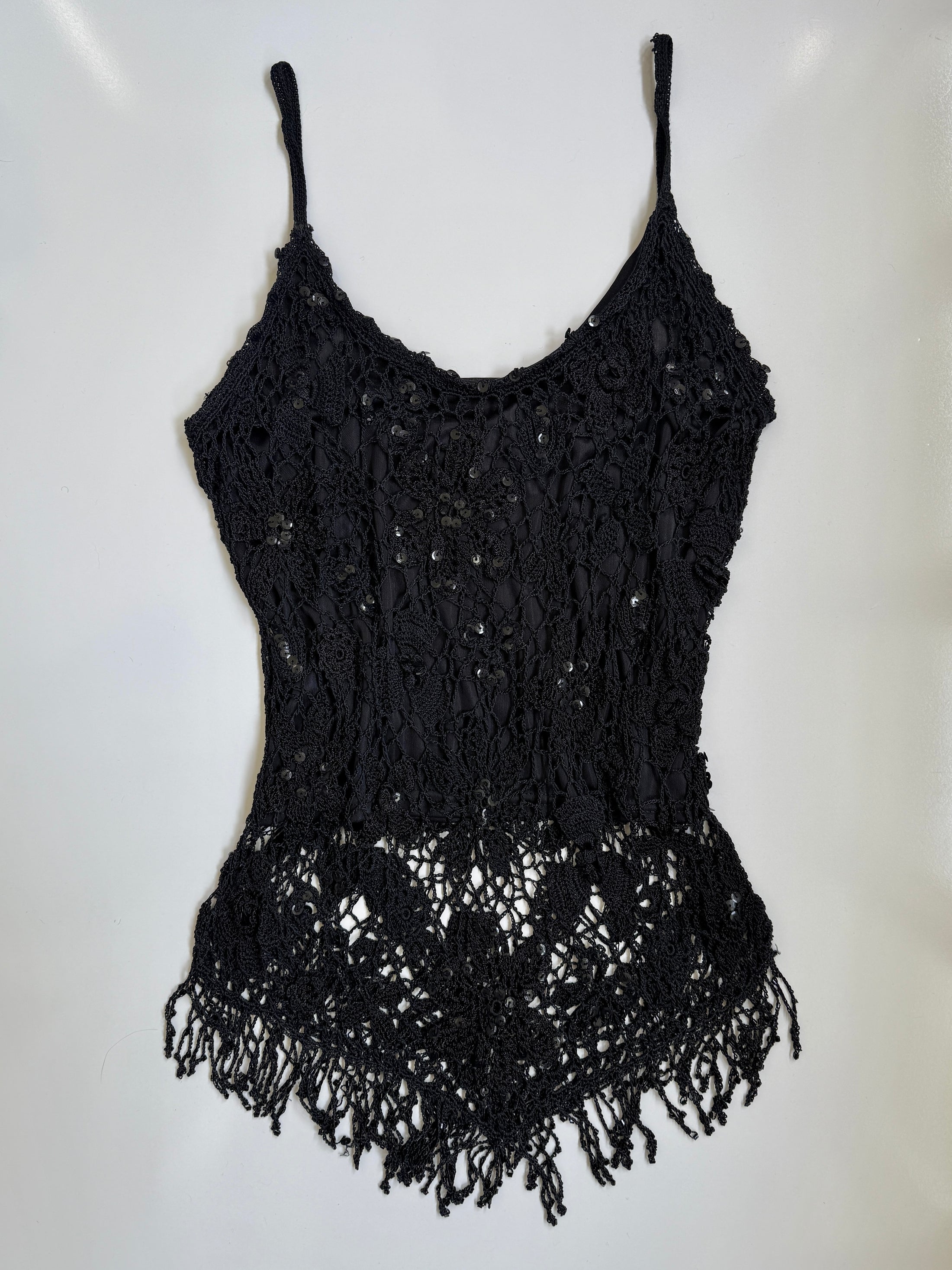 00's Crocheted lined sequin top • Size M