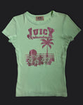 Load image into Gallery viewer, 00's Juicy Couture pale green baby tee w glitter print • Size M
