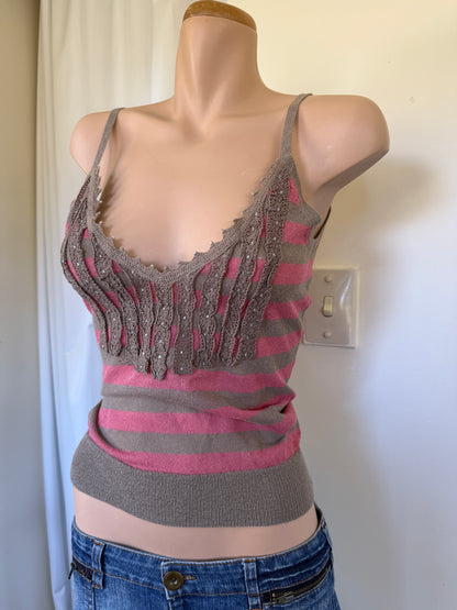 00s Sisley striped beaded cami • Size S