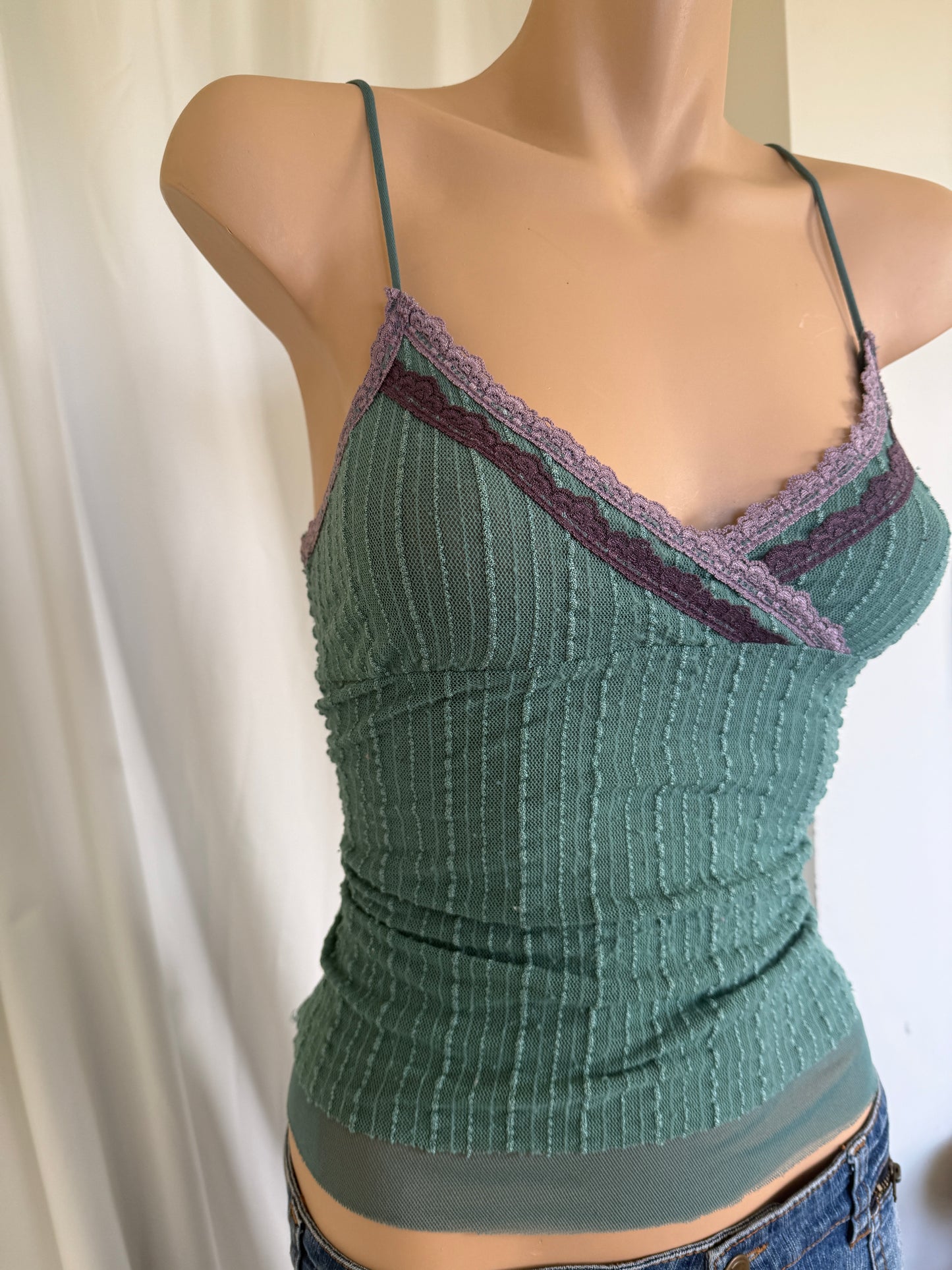 00's Mango mesh cami w lace trim *Teal green • Size M