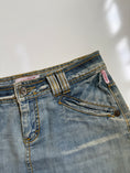 Load image into Gallery viewer, 00's Embroidered heart diamante denim mini • Size 8
