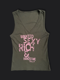 Load image into Gallery viewer, 00's Tally Weijl khaki tank w baby pink studded print • Size S
