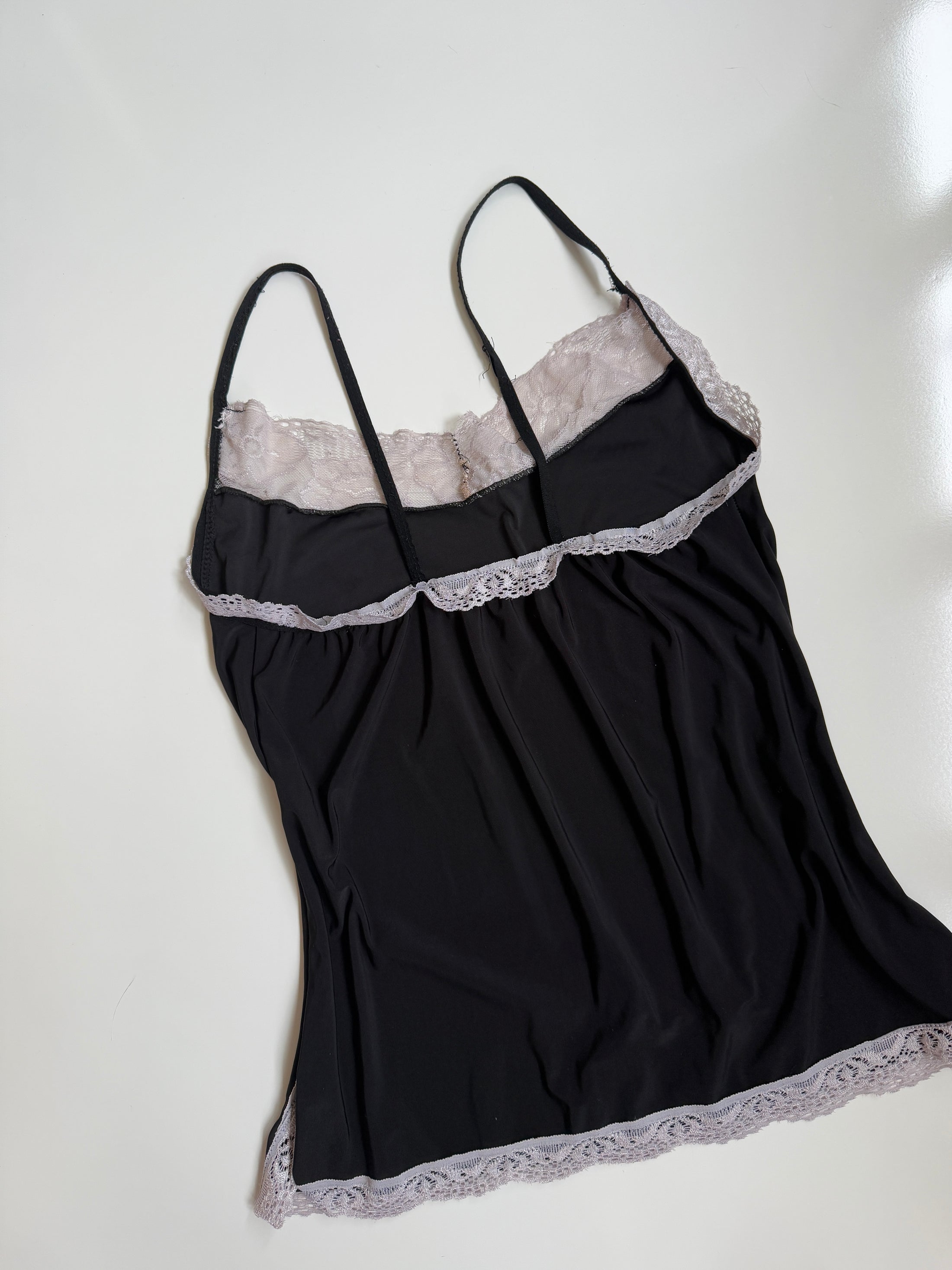00's Sheer black cami w lace trim  • Size L