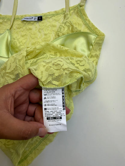 Deadstock 00's Party21 lace w satin ribbon cami *Fluro Green • Size S