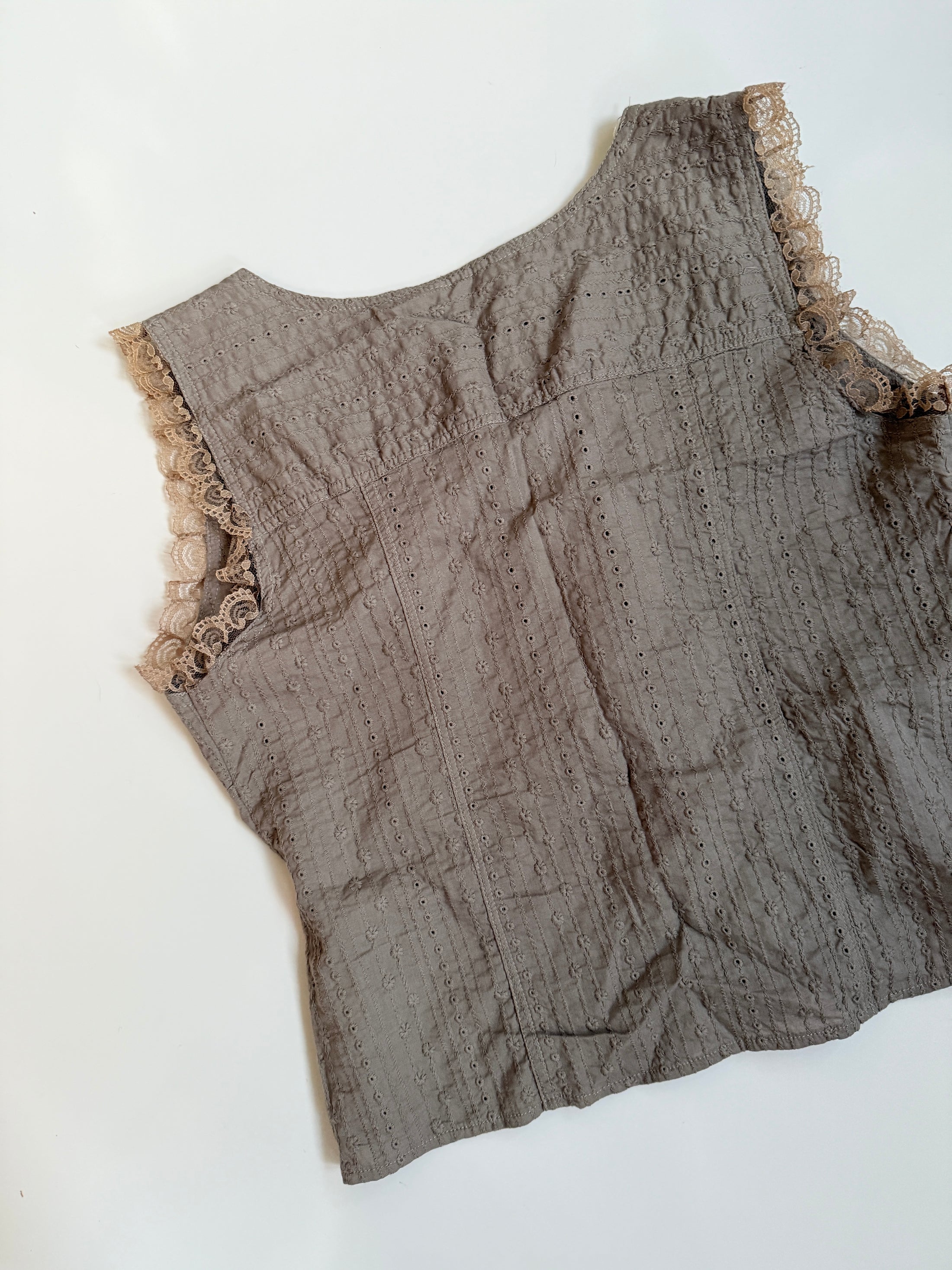 00's Serpil khaki milkmaid ribbon top • Size M