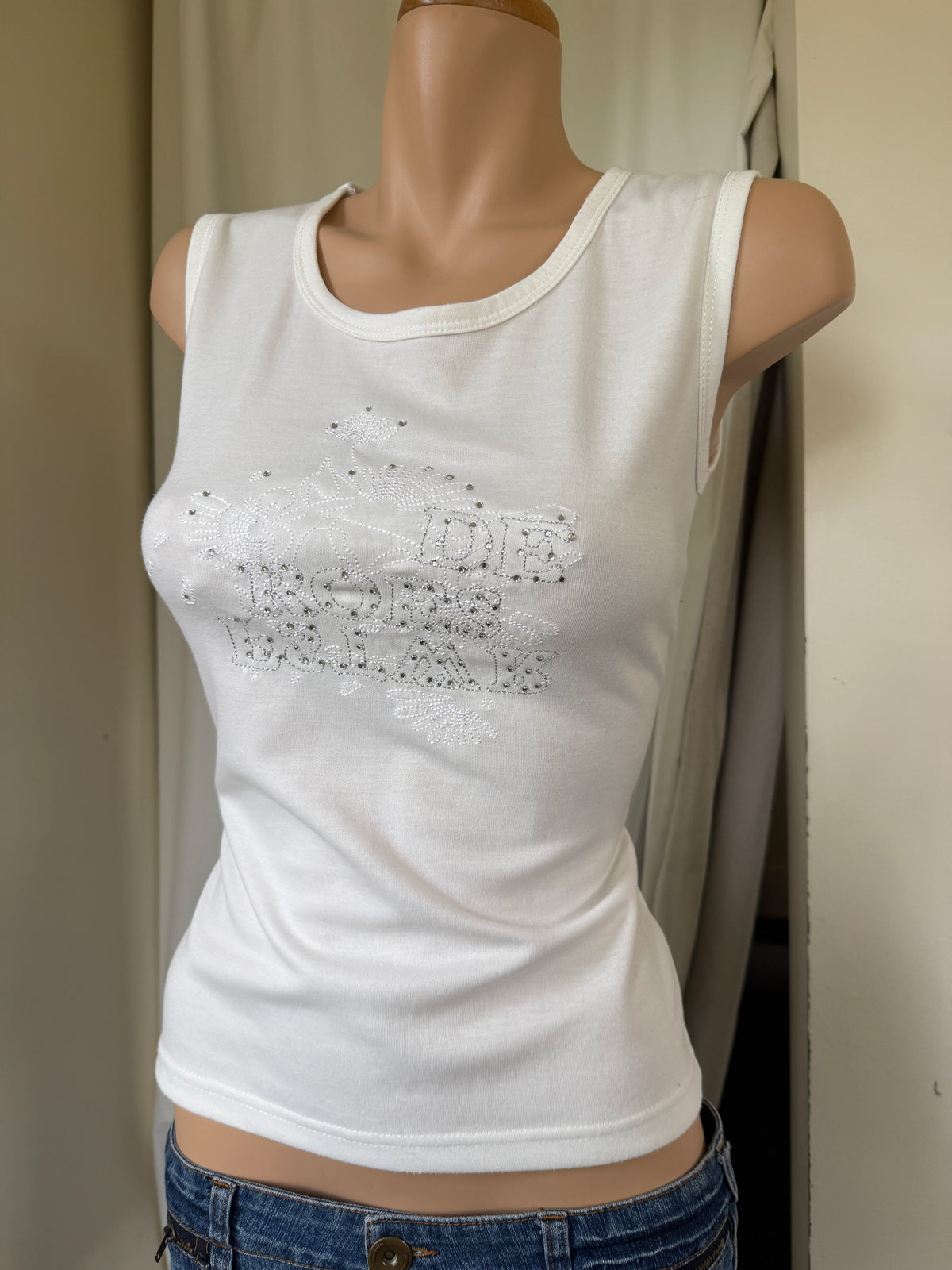 00's diamante embroidered tank • Size L