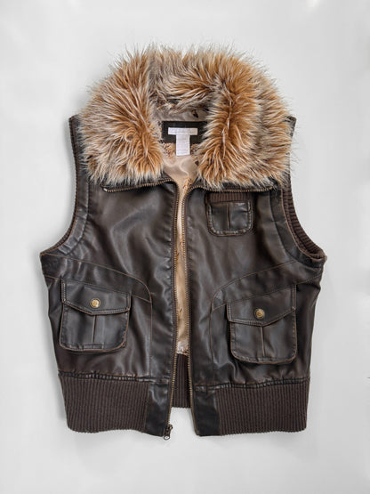 00's Charlotte Russe pleather vest w faux fur trim • Size M