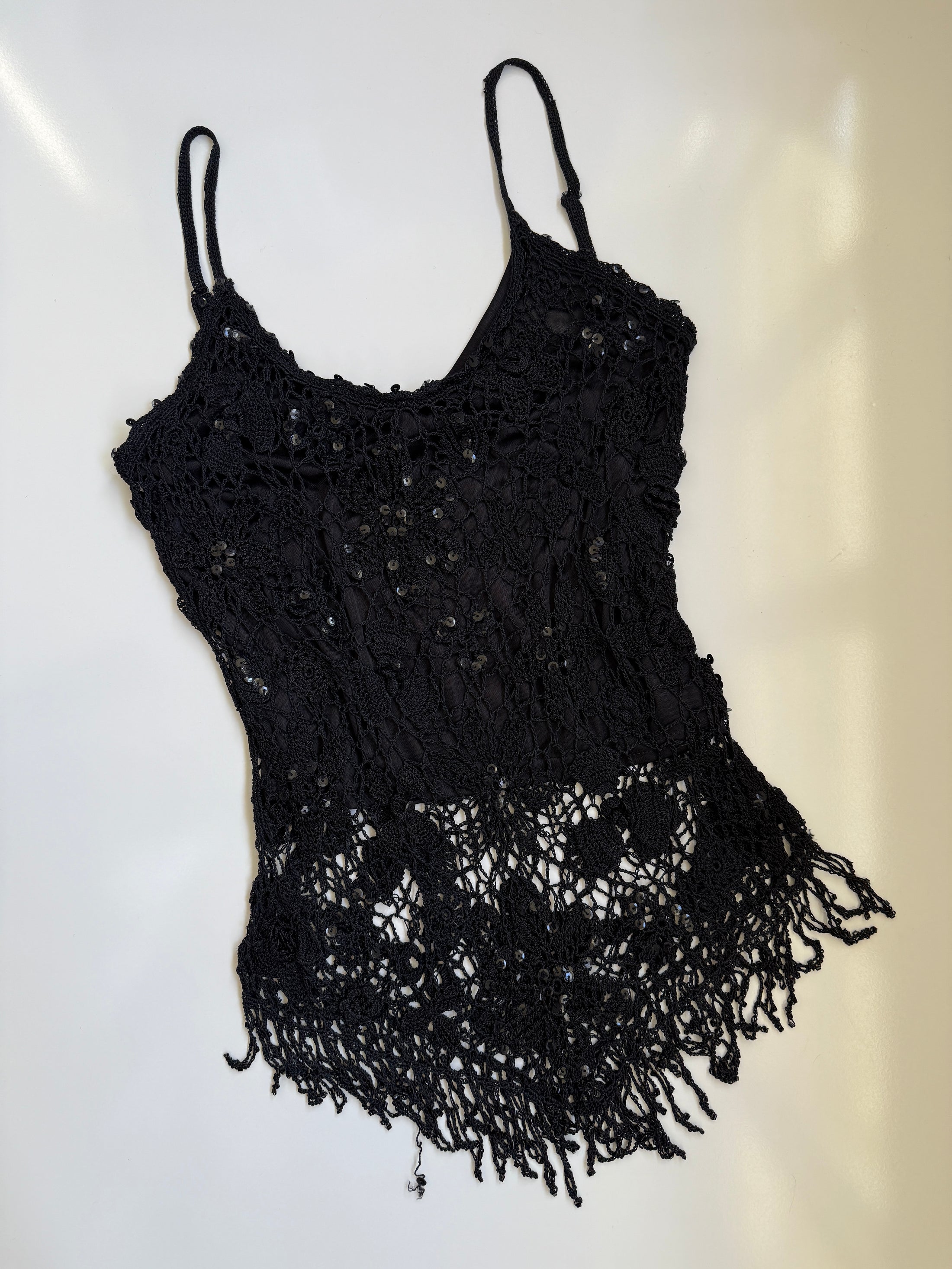 00's Crocheted lined sequin top • Size M