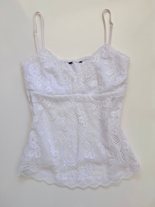 00's Embroidered woven cami w lace trim • Size M/L