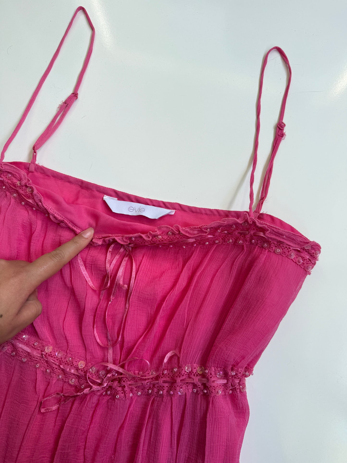 00's Evie beaded sheer ribbon cami w lace detail • Size 18/20