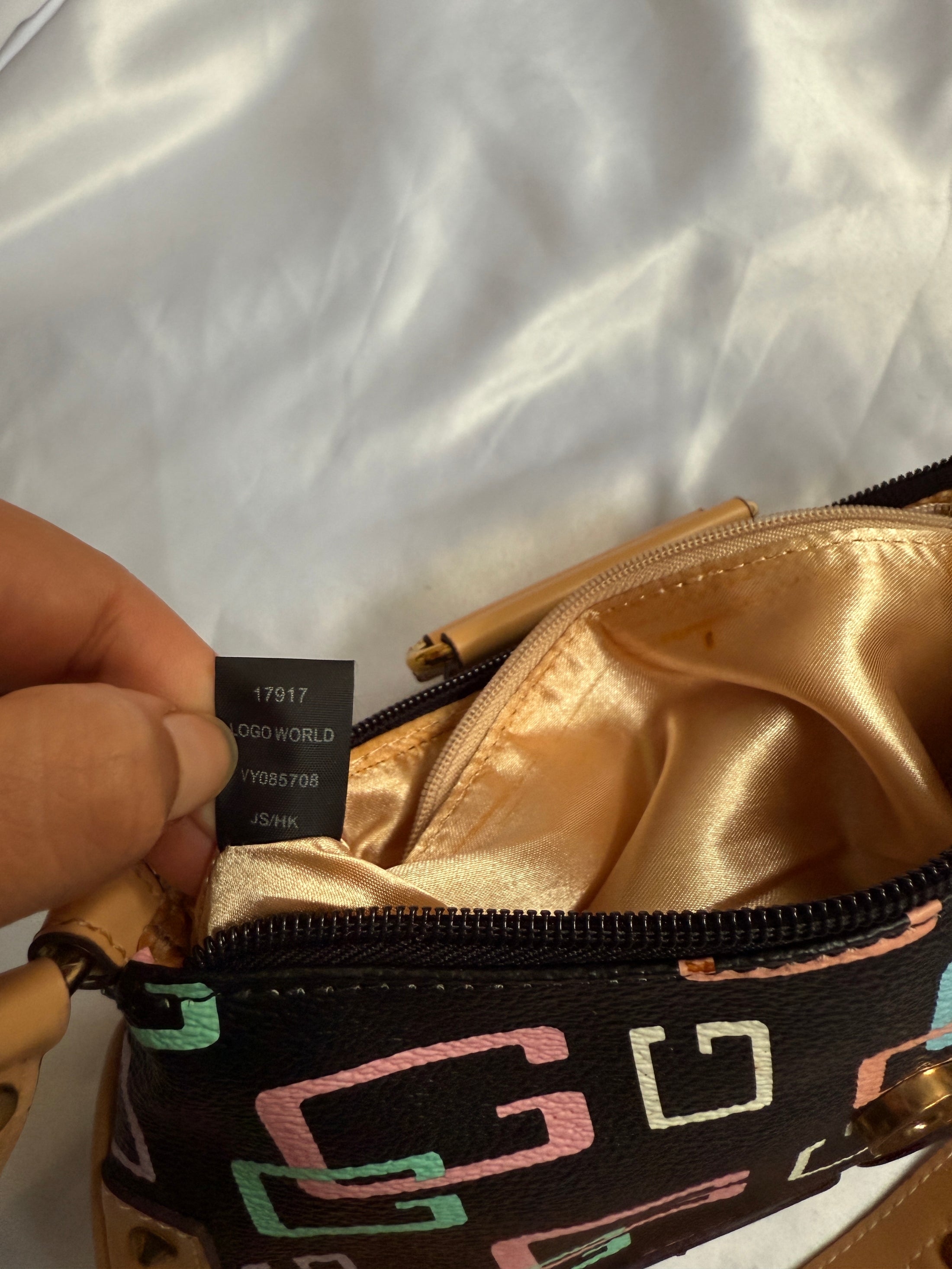 00's Guess studded multicolour monogram baguette bag