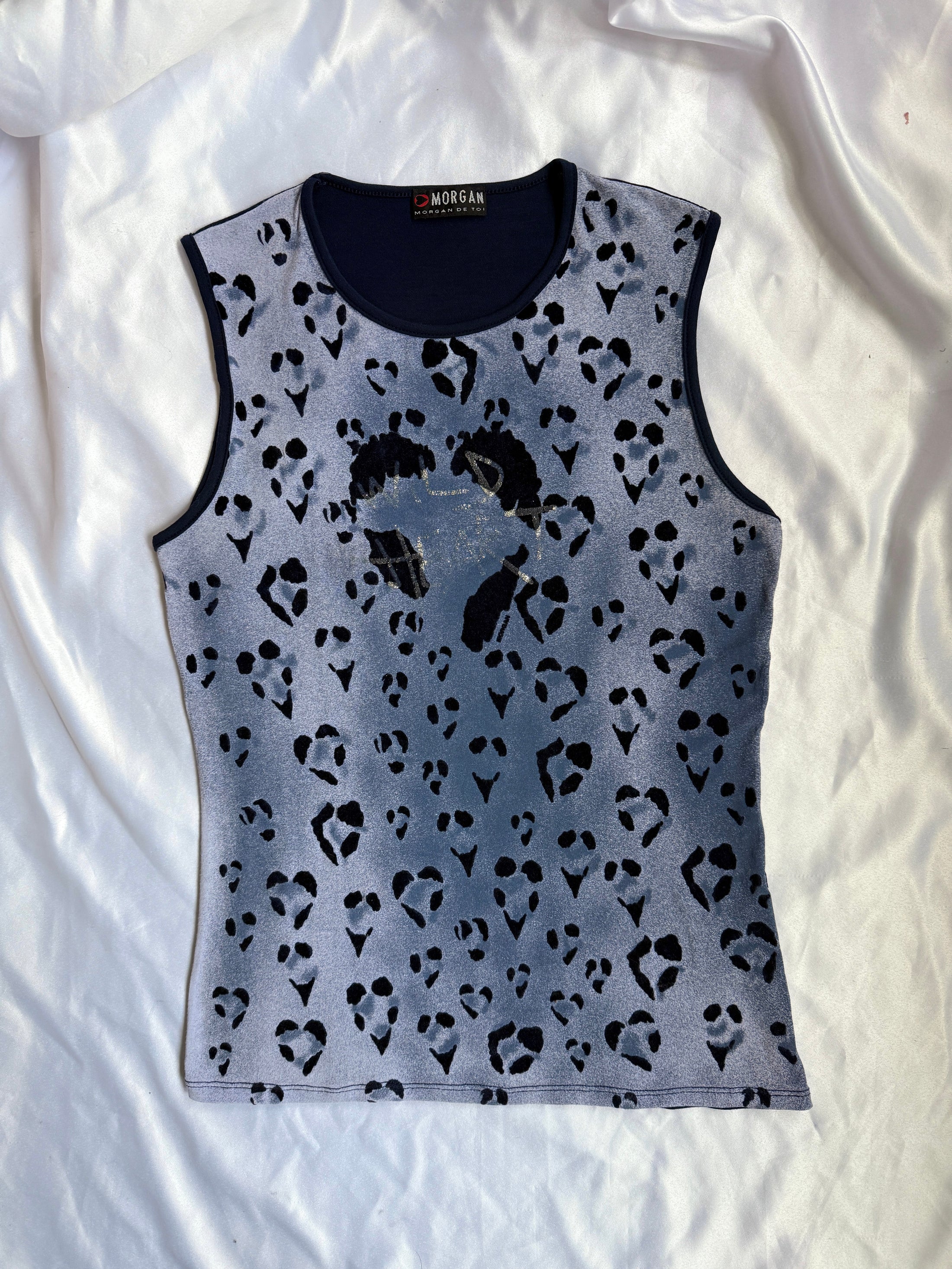 00's Morgan mesh velvet cheetah pattern tank • Size L