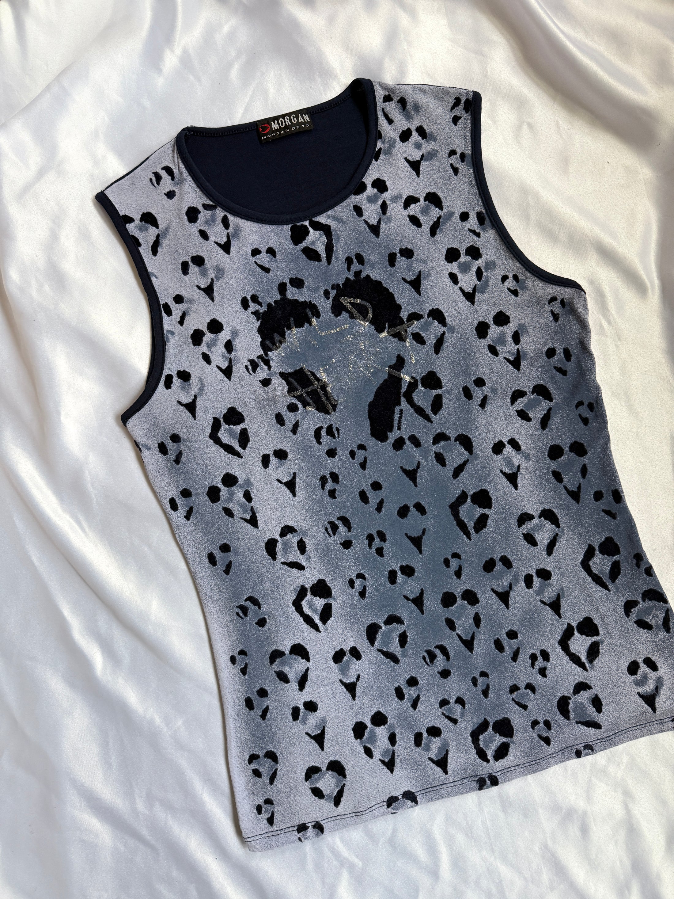 00's Morgan mesh velvet cheetah pattern tank • Size L